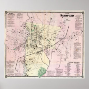 Vintage Karte von Stamford CT (1867) Poster