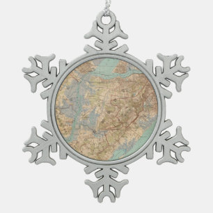 Vintage Karte von Staten Island (1891) Schneeflocken Zinn-Ornament