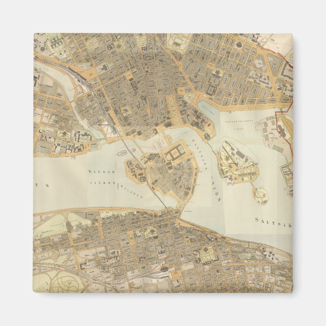 Vintage Karte von Stockholm (1899) Magnet (Vorne)