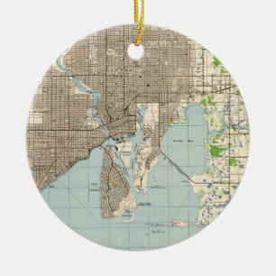 Vintage Karte von Tampa Florida (1944) Keramik Ornament