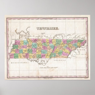 Vintage Karte von Tennessee (1827) Poster