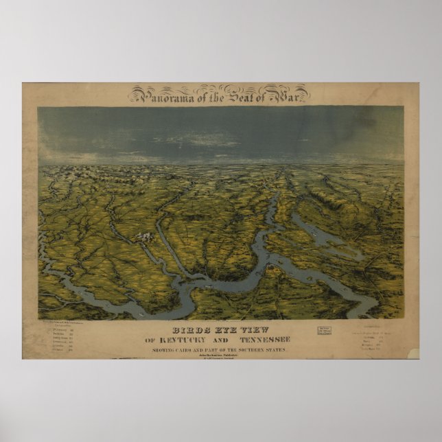 Vintage Karte von Tennessee & Kentucky (1862) Poster (Vorne)