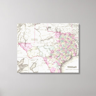 Vintage Karte von Texas (1855) Leinwanddruck