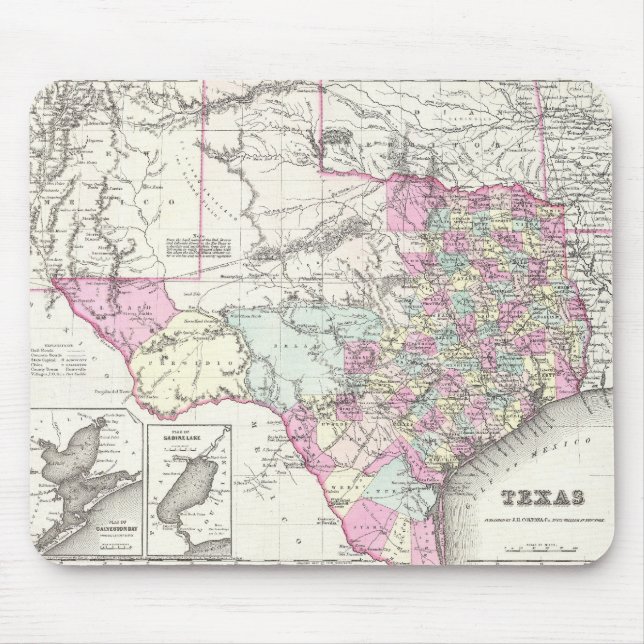 Vintage Karte von Texas (1855) Mousepad (Vorne)
