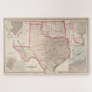 Vintage Karte von Texas und Oklahoma (1876) Puzzle