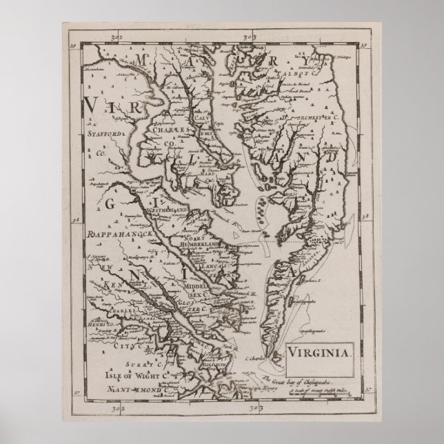 Vintage Karte von The Chesapeake Bay (1681) Poster (Vorne)
