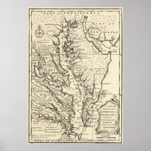 Vintage Karte von The Chesapeake Bay (1752) Poster