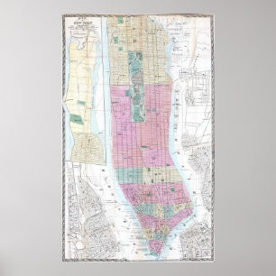 Vintage Karte von unterem Manhattan (1865) Poster