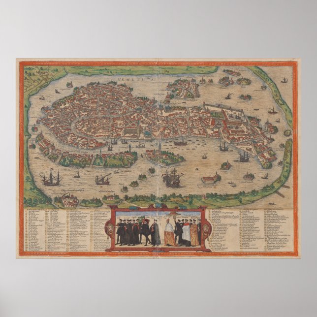 Vintage Karte von Venedig Italien (1572) Poster (Vorne)