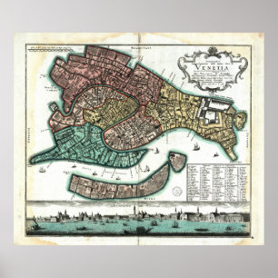 Vintage Karte von Venedig Italien (1729) Poster