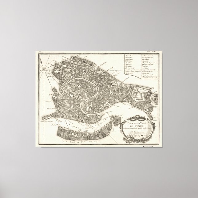 Vintage Karte von Venedig Italien (1764) Leinwanddruck (Front)