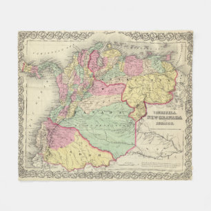 Vintage Karte von Venezuela, Ecuador, Kolumbien Fleecedecke
