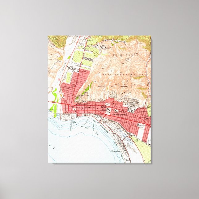 Vintage Karte von Ventura California (1951) Leinwanddruck (Vorderseite)