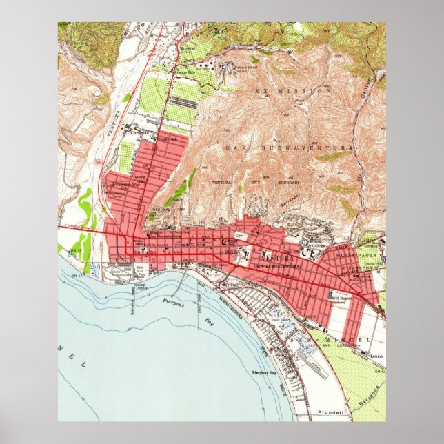 Vintage Karte von Ventura California (1951) Poster (Vorne)