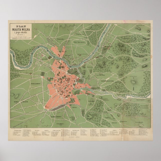 Vintage Karte von Vilnius Litauen (1890) Poster (Vorne)