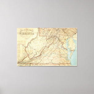 Vintage Karte von Virginia (1863) Leinwanddruck