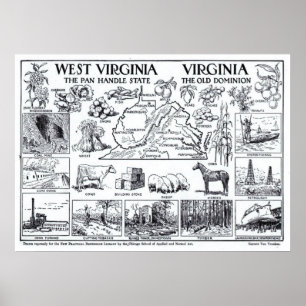 Vintage Karte von Virginia u. von West Virginia Poster