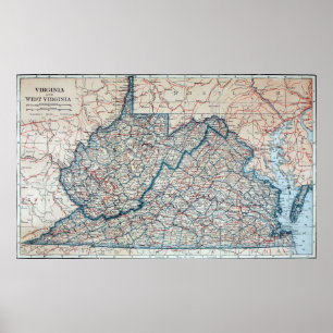 Vintage Karte von Virginia und West Virginia (1921 Poster