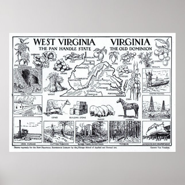 Vintage Karte von Virginia & West Virginia (1912) Poster (Vorne)