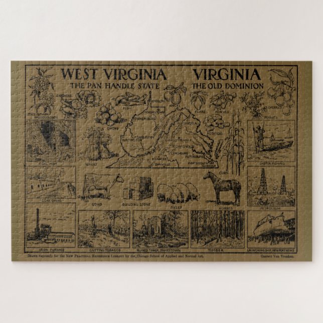 Vintage Karte von Virginia & West Virginia (1912) Puzzle (Horizontal)
