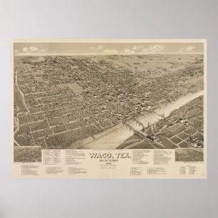 Vintage Karte von Waco Texas (1886) Poster