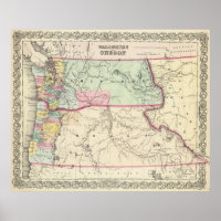 Vintage Karte von Washington und Oregon (1856)