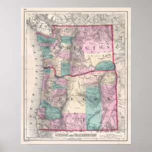 Vintage Karte von Washington und Oregon (1857) Poster