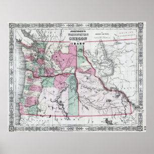 Vintage Karte von Washington, von Oregon und von Poster