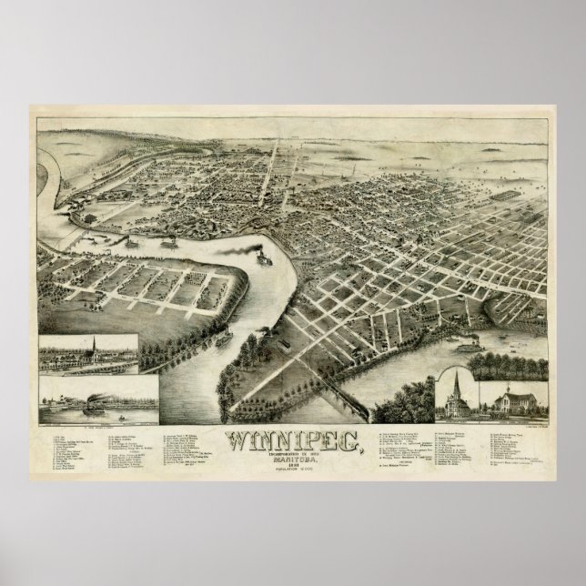 Vintage Karte von Winnipeg Canada (1881) Poster (Vorne)
