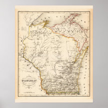 Vintage Karte von Wisconsin 1852
