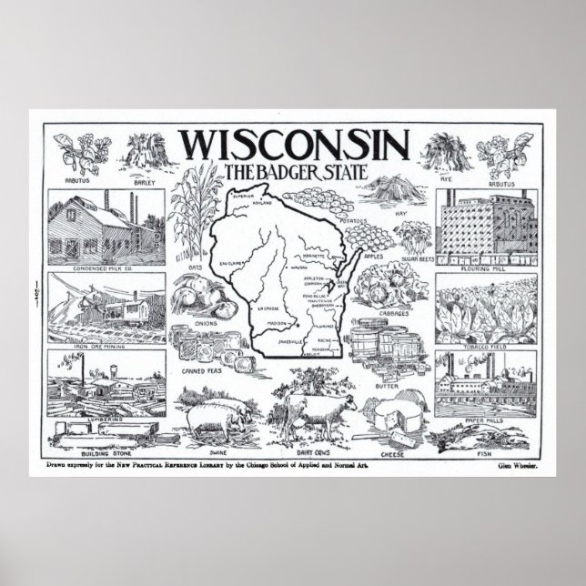 Vintage Karte von Wisconsin (1912) Poster (Vorne)
