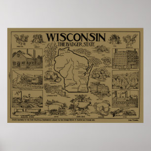 Vintage Karte von Wisconsin (1912) - Tan Poster