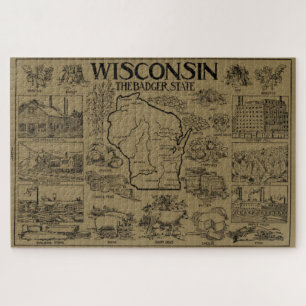 Vintage Karte von Wisconsin (1912) - Tan Puzzle