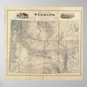 Vintage Karte von Wyoming (1883) Poster