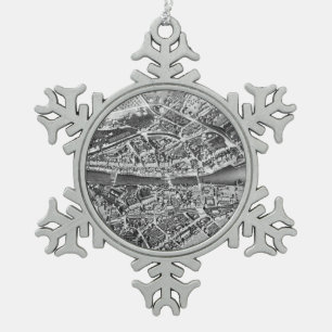 Vintage Karte von Zürich Schweiz (1850) Schneeflocken Zinn-Ornament