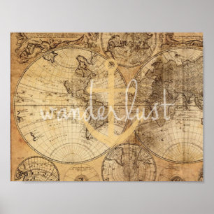 Vintage Karte Wanderlust Anchor drucken Poster
