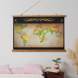 Vintage Karte Wandteppich Mit Holzrahmen