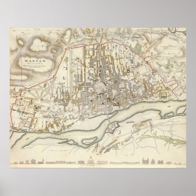 Vintage Karte Warschaus Polen (1831) Poster (Vorne)