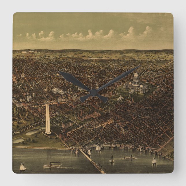 Vintage Karte Washington D.C. (1892) Quadratische Wanduhr (Vorderseite)