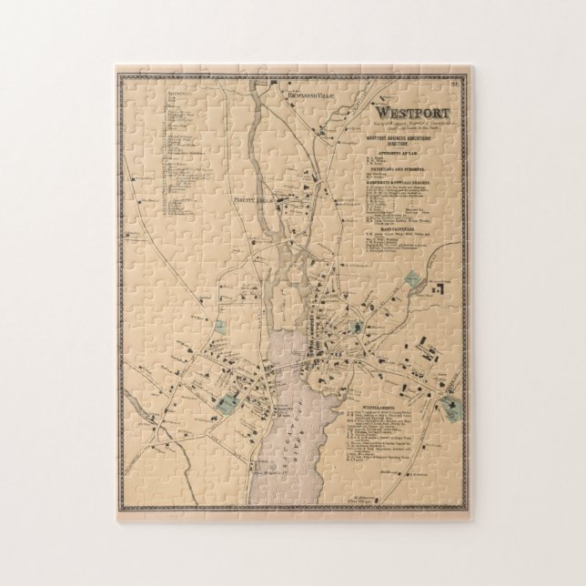 Vintage Karte Westport CT (1867) Puzzle (Vertikal)