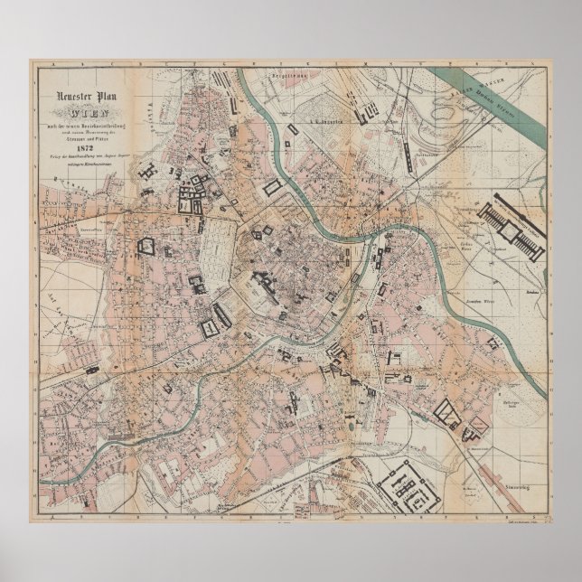 Vintage Karte Wien Österreich (1872) Poster (Vorne)