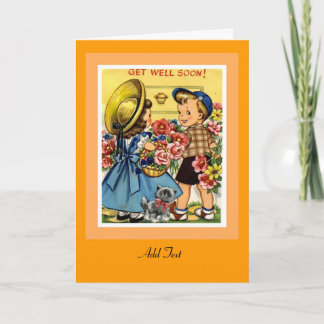 Vintage Karte wird bald gut Blume Kinder