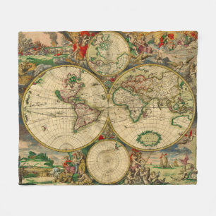 Vintage Karten der alten Welt Antike Karten Fleecedecke