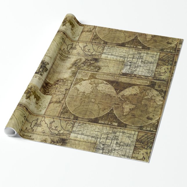 Vintage Karten der alten Welt Antike Karten Geschenkpapier (Ungerollt)