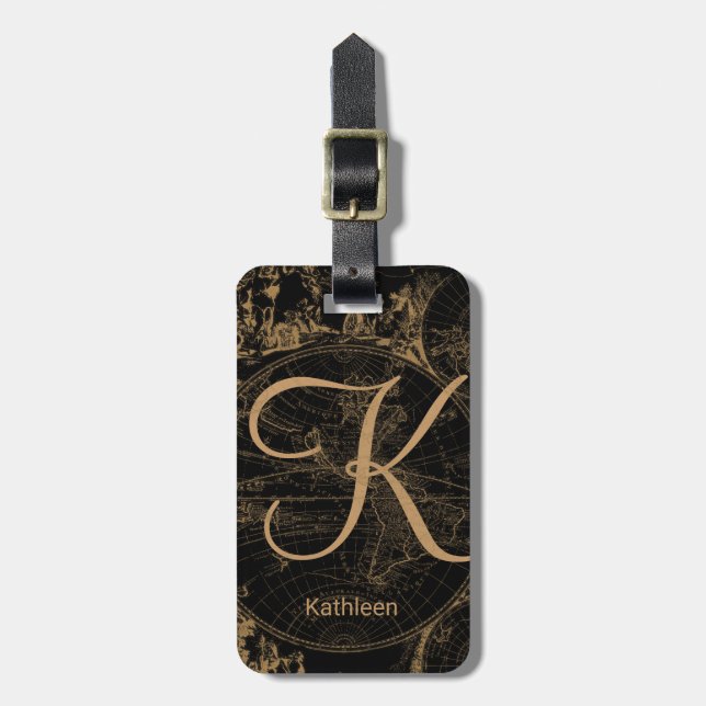 Vintage Karten-mit Monogramm Gepäckanhänger (Vorderseite vertikal)