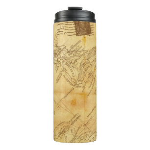 Vintage-Kartenhintergrundpapier Thermosbecher