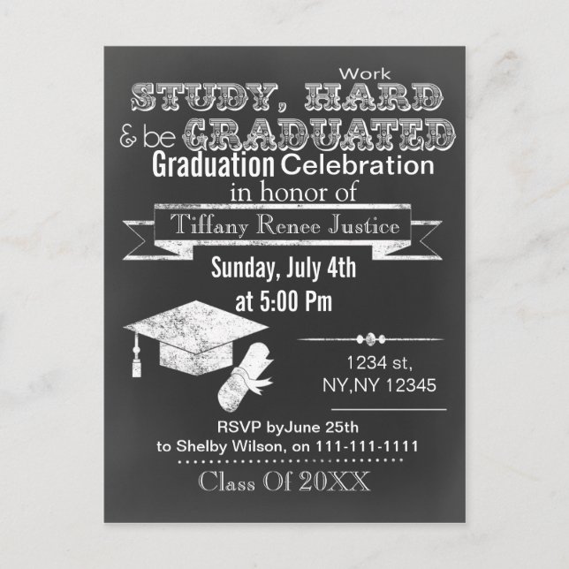 Vintage Karton-Typografy Graduation Party Einladungspostkarte (Vorderseite)