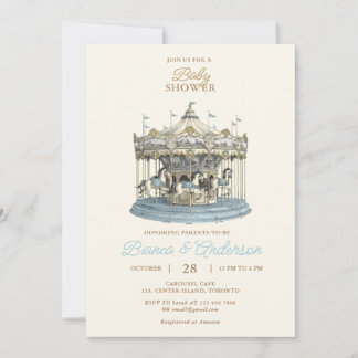 Vintage Karussell-Baby-Shower-Einladung in Blau Einladung