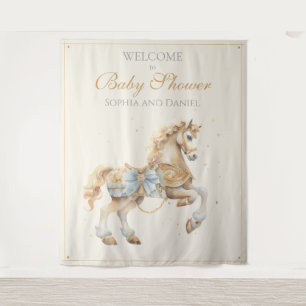 Vintage Karussellpferd Blau Baby Shower Willkommen Wandteppich
