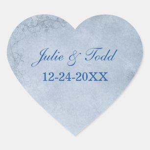Vintage Kaskade Blau Save the Date Hochzeit Herz-Aufkleber